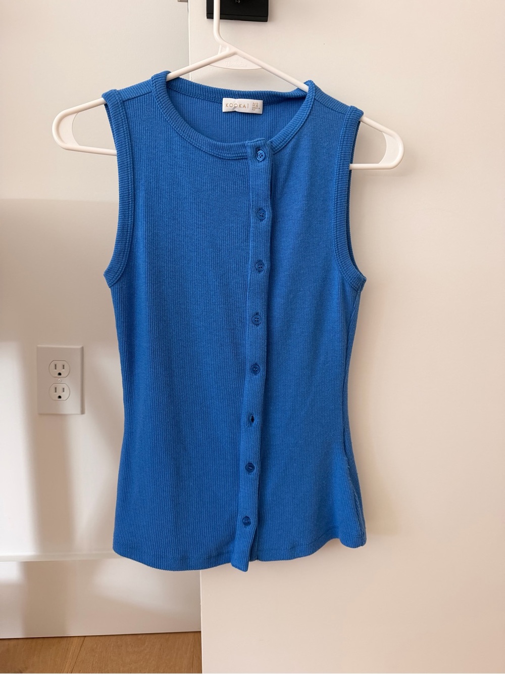 Kookai Blue Ribbed Button Front Tank Top AU 10